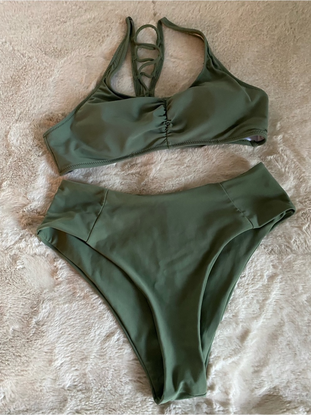 High-Waist Olive Bikini Set - Women Swim